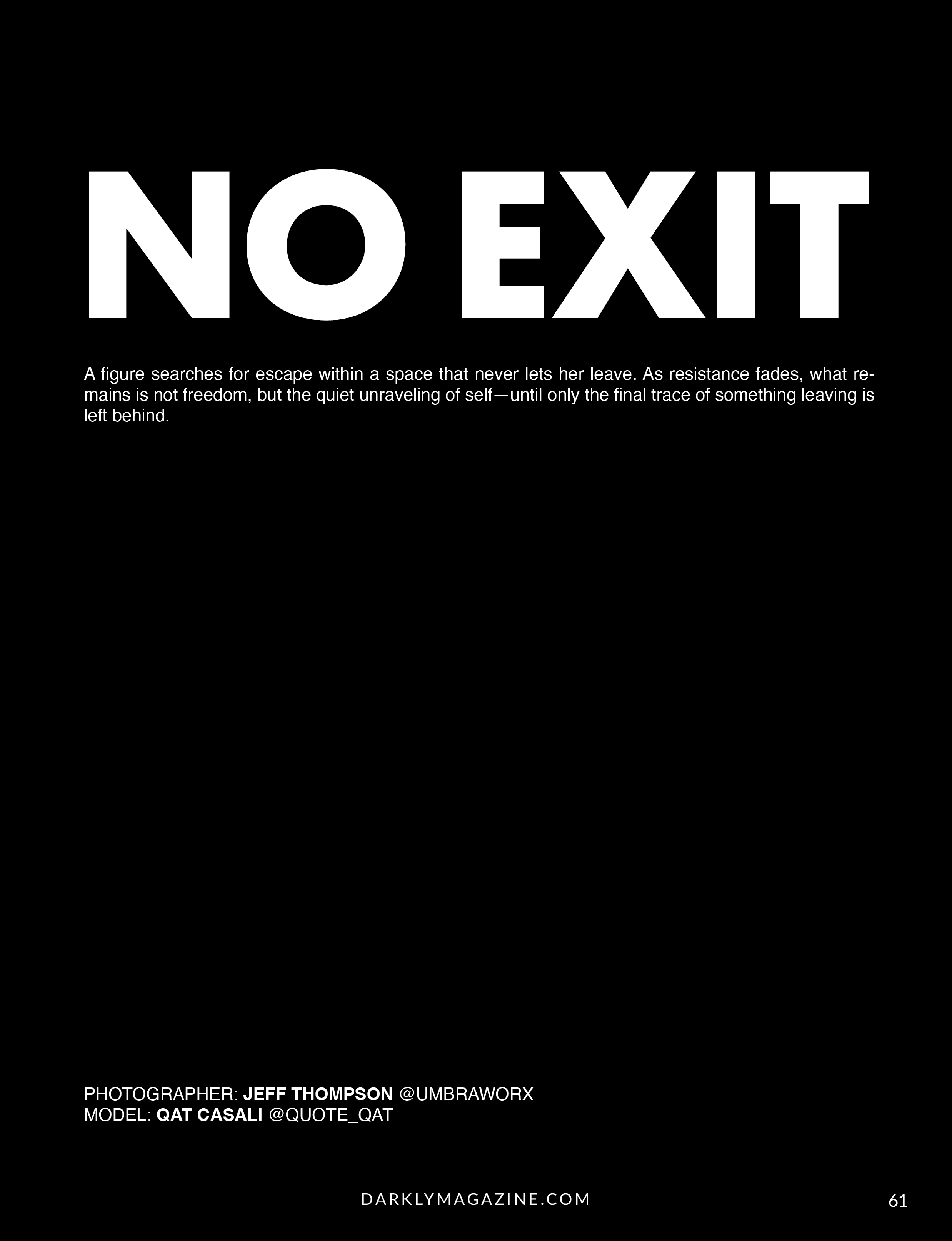 Darkly No Exit editorial title page